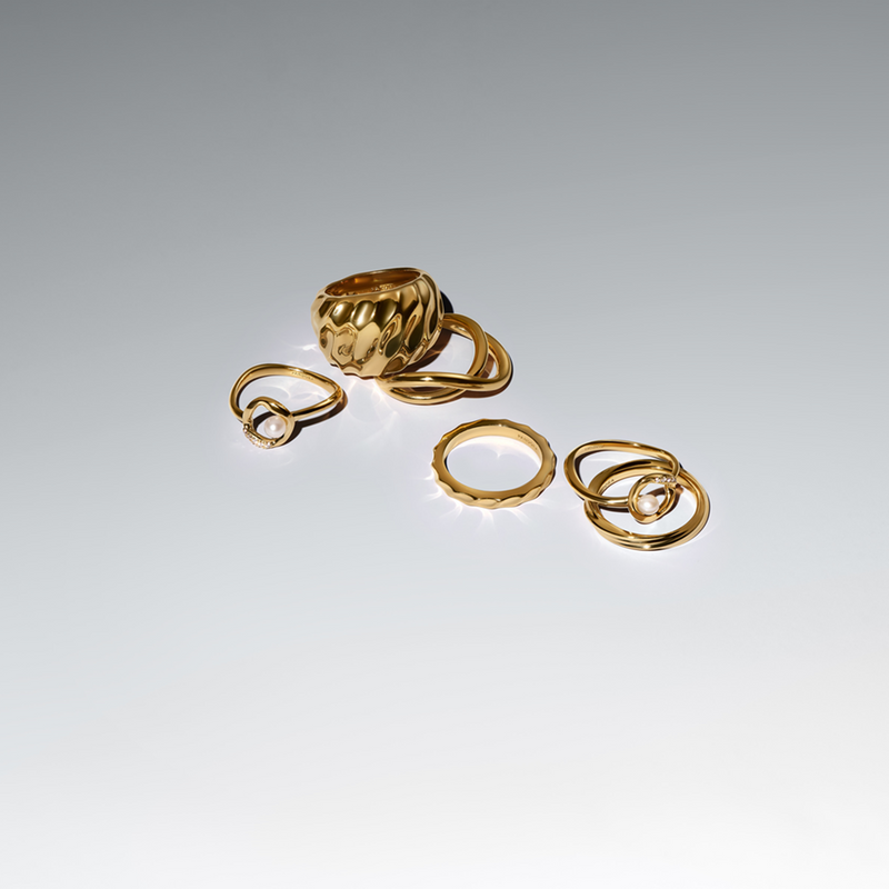 Pandora Essence Gold Plated Organically Shaped Pavé Circle & Treated Freshwater Cultured Pearl Ring 163831C01-52-zoom-