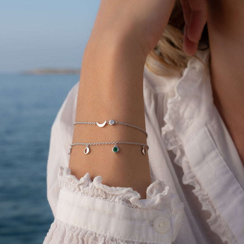 Violet Hamden Luna 925 Sterling Silbernes Armband mit Monden und Grünem Zirkonia-Stein VH320034-zoom-