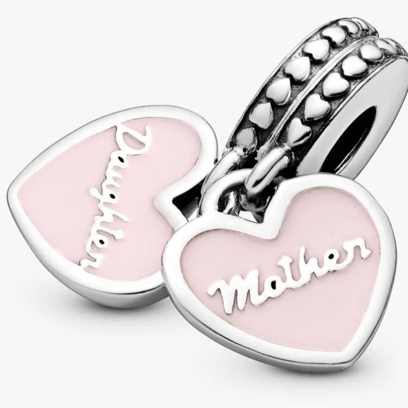 Pandora Moments 925 Sterling Silver Mother & Daughter Hearts Dangle Charm 792072EN40-zoom-