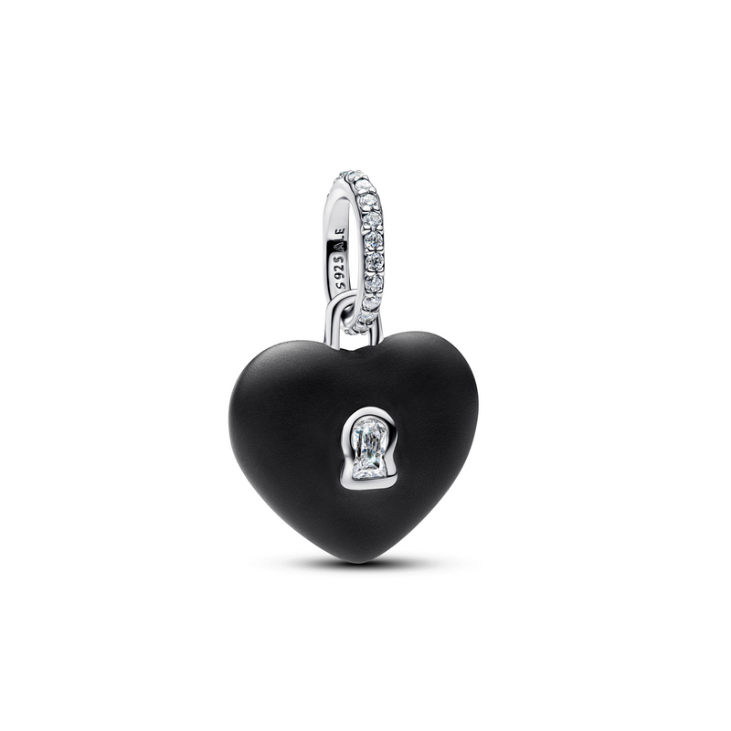Pandora Moments 925 Sterling Silver Matte Black Ceramic Heart Padlock Pendant 794424C02-zoom-