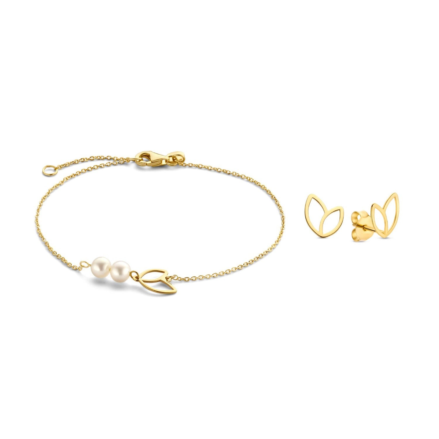Isabel Bernard Cadeau d'Isabel 14 karat gold bracelet and ear studs gift set with freshwater pearls IB90185