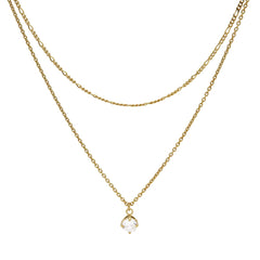 Karma 925 Sterling Silver Figaro Single Zirconia Double Necklace T279GP