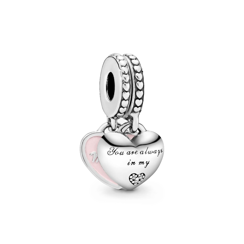 Pandora Moments 925 Sterling Silver Mother & Daughter Hearts Dangle Charm 792072EN40-zoom-