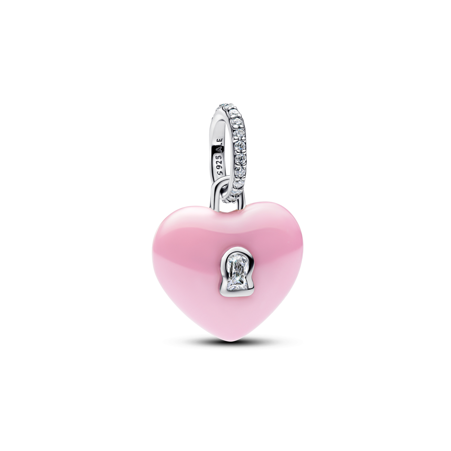 Pandora Moments 925 Sterling Silver Pink Ceramic Heart Padlock Pendant 794424C01