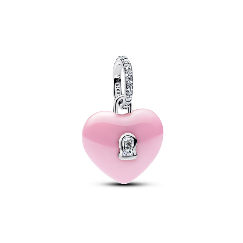 Pandora Moments 925 Sterling Silver Pink Ceramic Heart Padlock Pendant 794424C01-zoom-