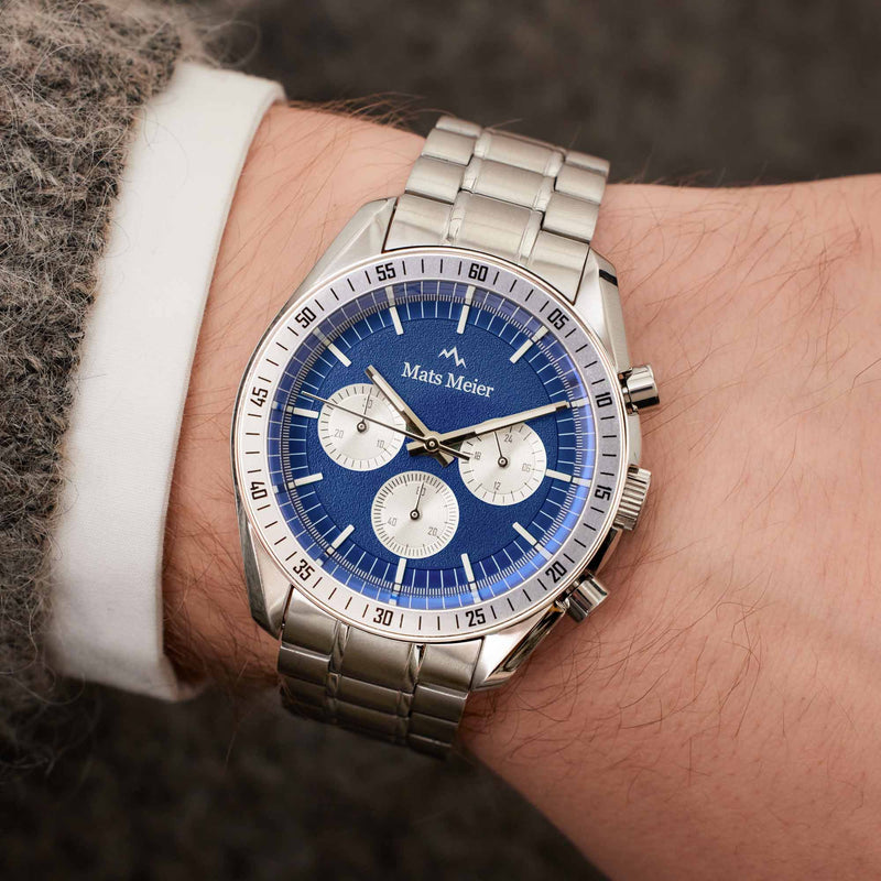 Mats Meier Arosa Racing Chronograaf HerrenUhr Silberfarbene und Blauw MM50014-zoom-