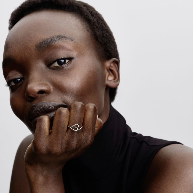 Pandora Essence 925 Sterling Silver Organically Shaped Small Heart Ring 194361C00-54-zoom-