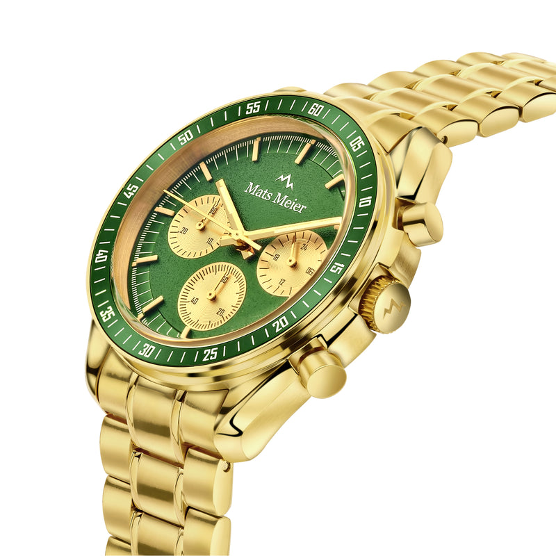 Mats Meier Arosa Racing Chronograaf HerrenUhr Goldfarbene und Groen MM50017-zoom-