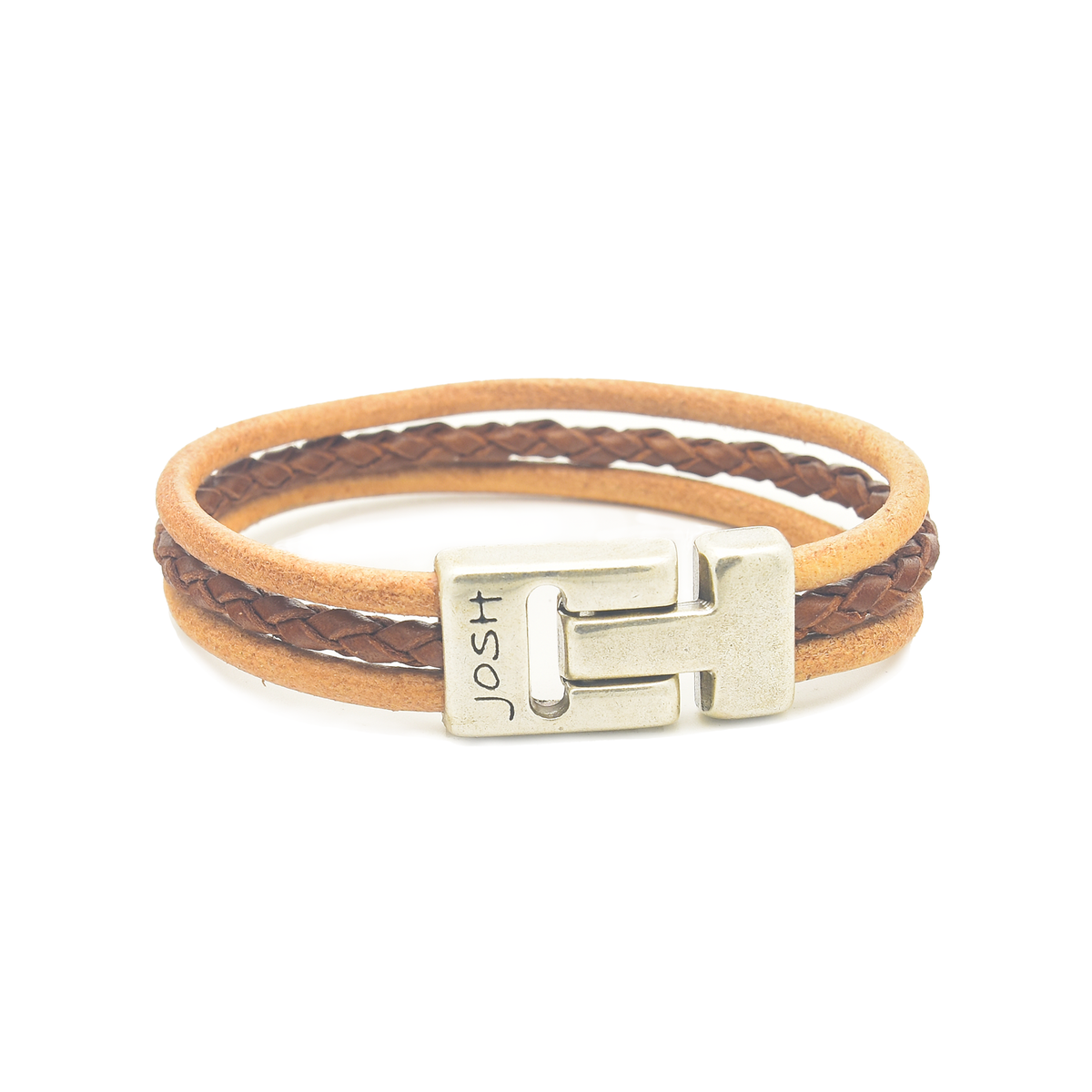 Josh Cognac Leather Bracelet 25045SL/CGNC/LRG