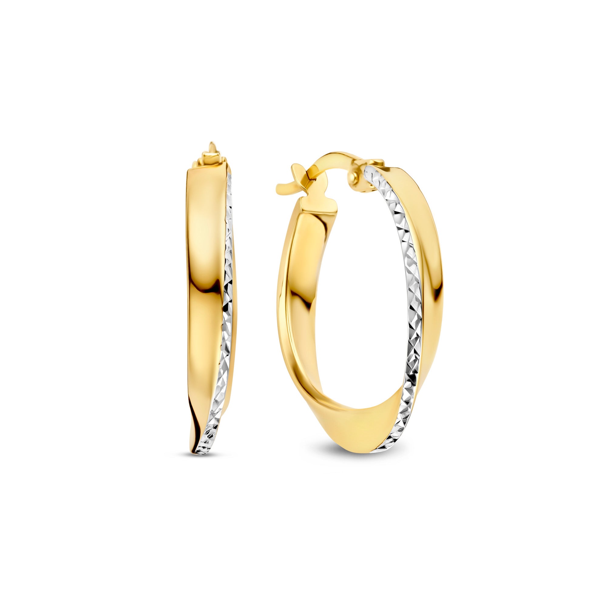 Isabel Bernard Rivoli Laura 14 carat Gold Hoop Earrings with Diamond Cut IB360258