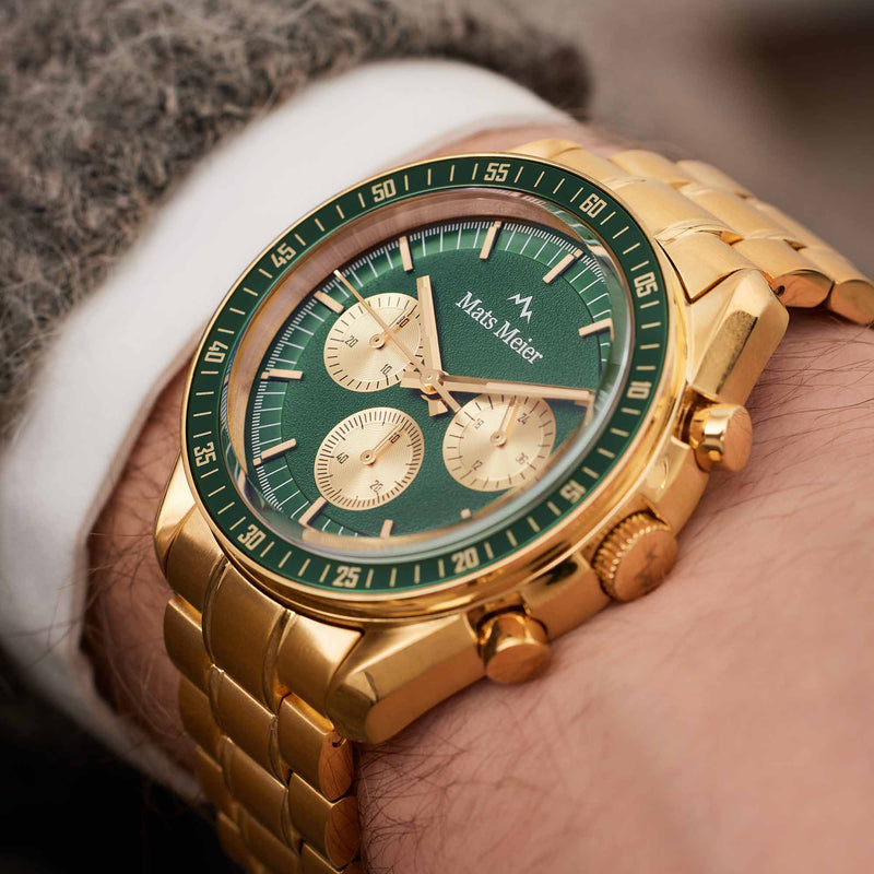 Mats Meier Arosa Racing Chronograaf HerrenUhr Goldfarbene und Groen MM50017-zoom-
