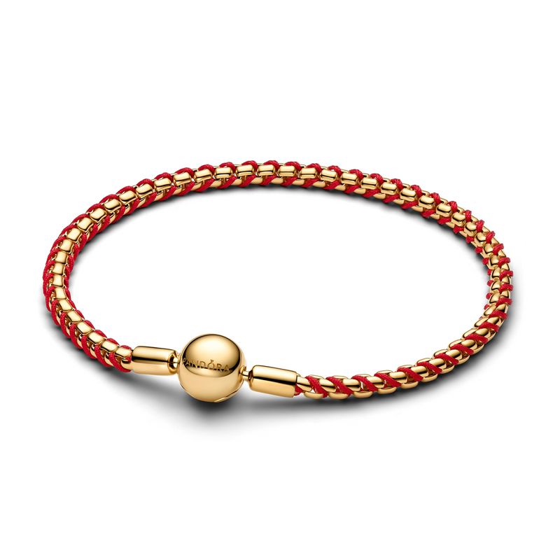 Pandora Moments Gold Plated Red Cord Snake Chain Bracelet 563816C01-18-zoom-