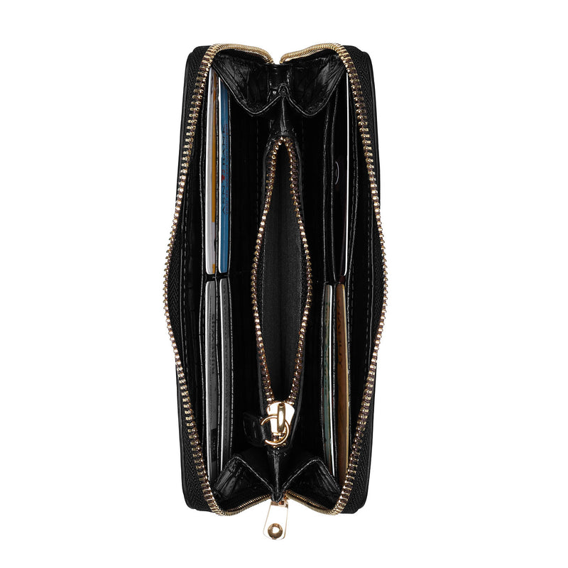 Isabel Bernard Honoré Léa Schwarzes Kroko Portemonnaie mit Reißverschluss IB23007-zoom-