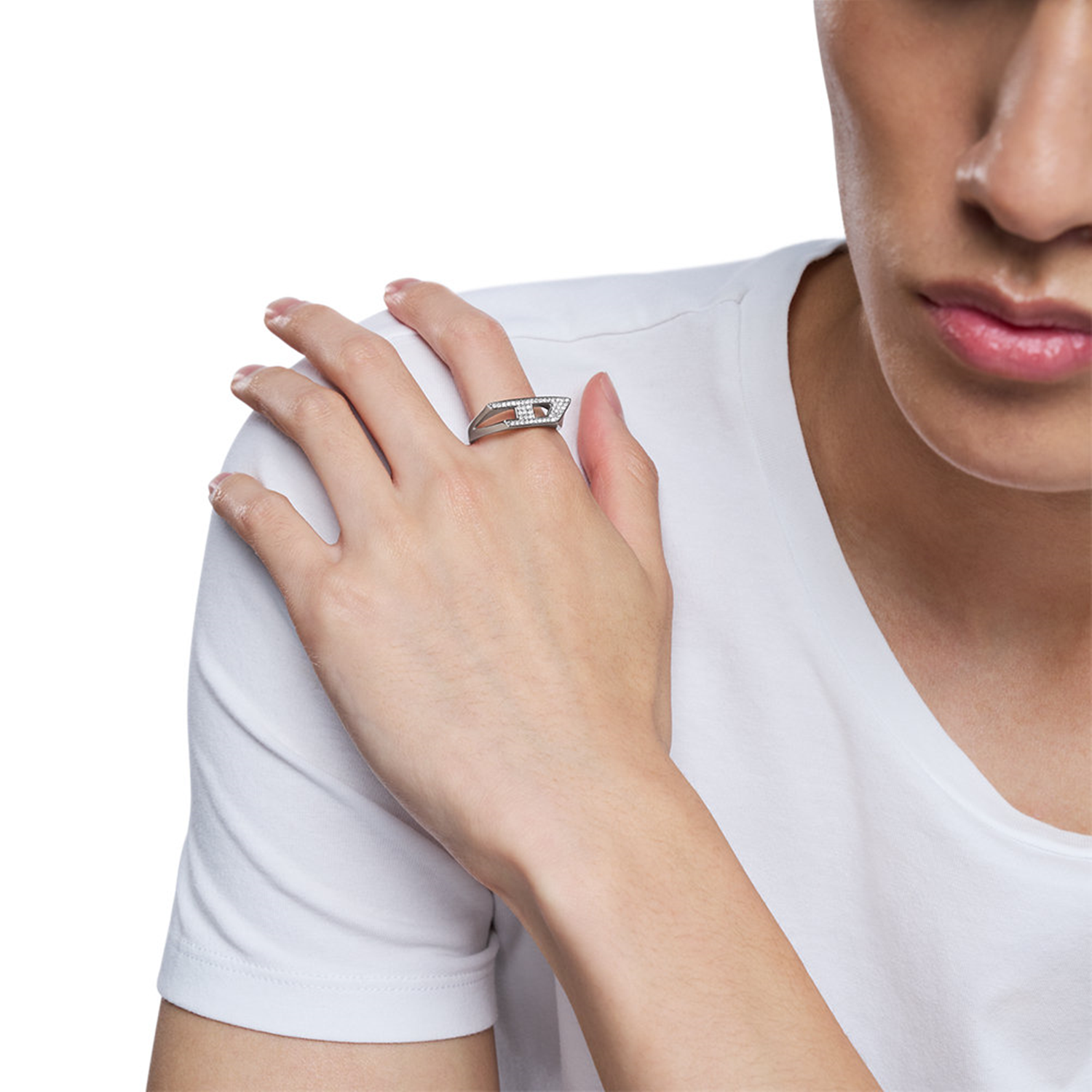 Diesel D Logo Silver Stainless Steel Ring DX16290407