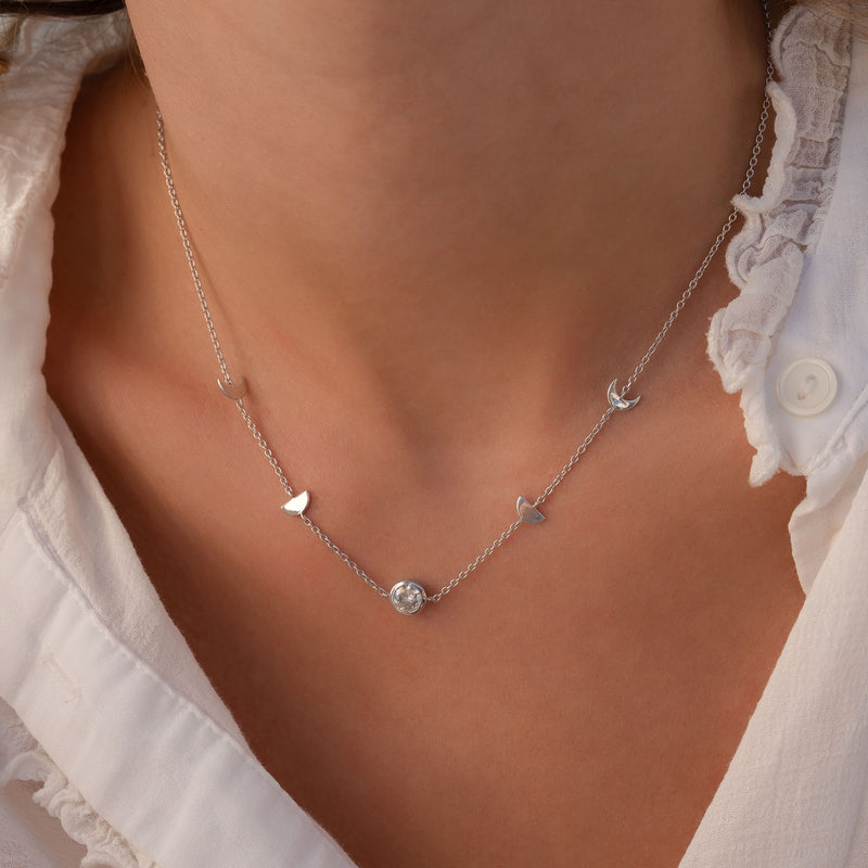 Violet Hamden Luna 925 Sterling Silberne Halskette mit Monden und Weißem Zirkonia-Stein VH340043-zoom-