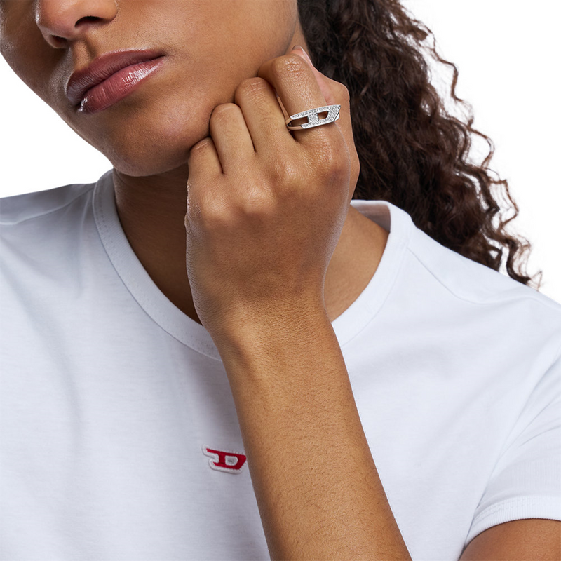 Diesel D Logo Silver Stainless Steel Ring DX16290407-zoom-