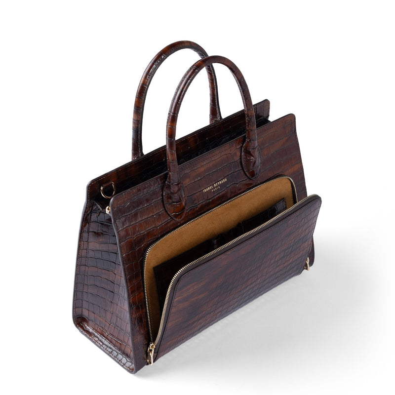 Isabel Bernard Honoré Nadine Kroko braune Handtasche aus Kalbsleder mit 13-Zoll-Laptopfach IB25110-230-13-zoom-