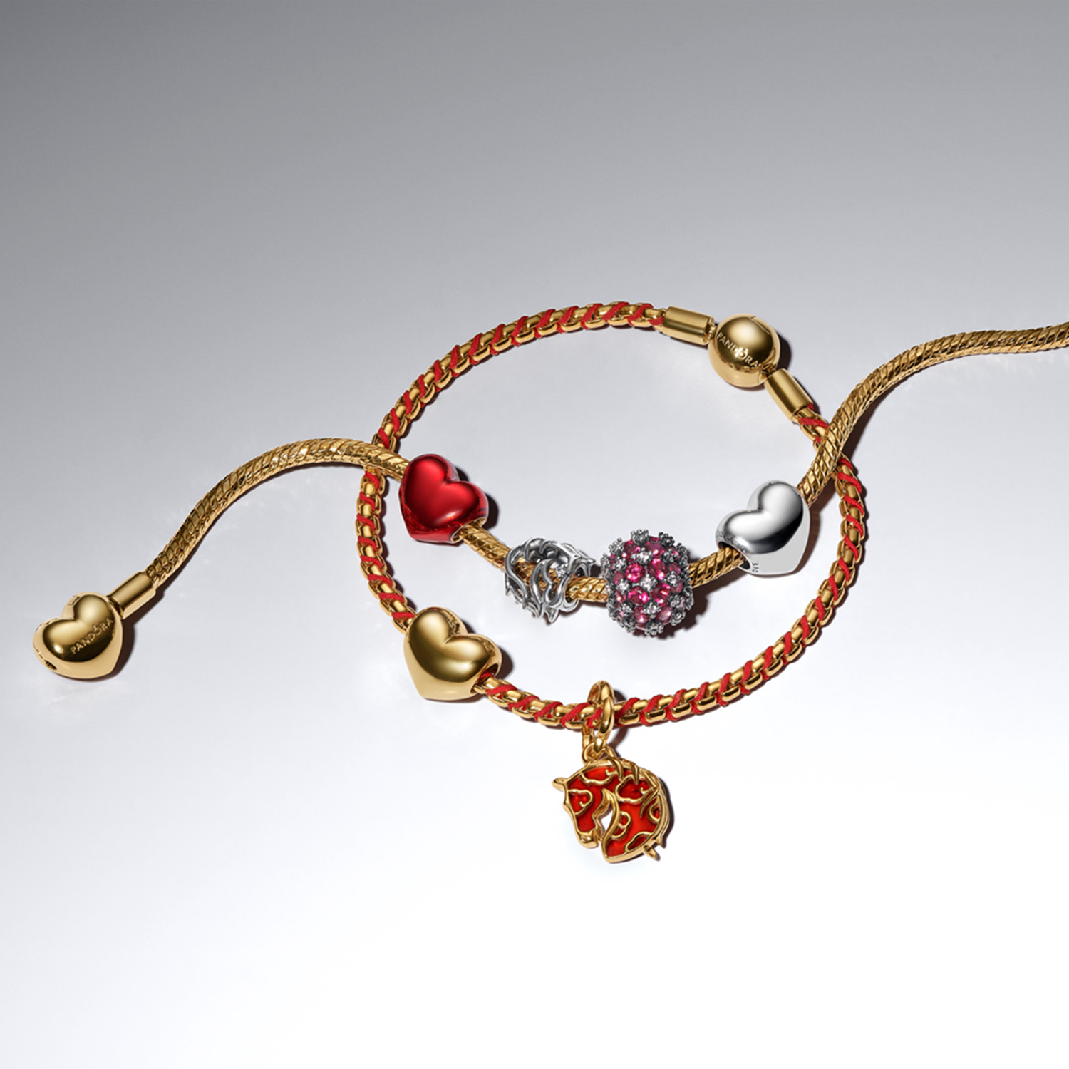 Pandora Moments Gold Plated Red Cord Snake Chain Bracelet 563816C01-18