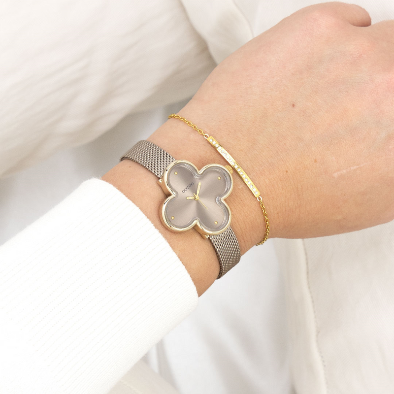 OOZOO Timepieces Damenuhr Mit Kleeblatt In Gold Und Taupe C11528-zoom-