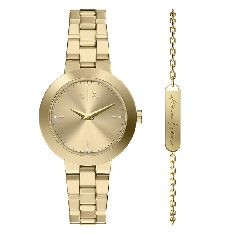 Armani Exchange Round Gold Watch with Gold Bracelet AX7177SET-zoom-