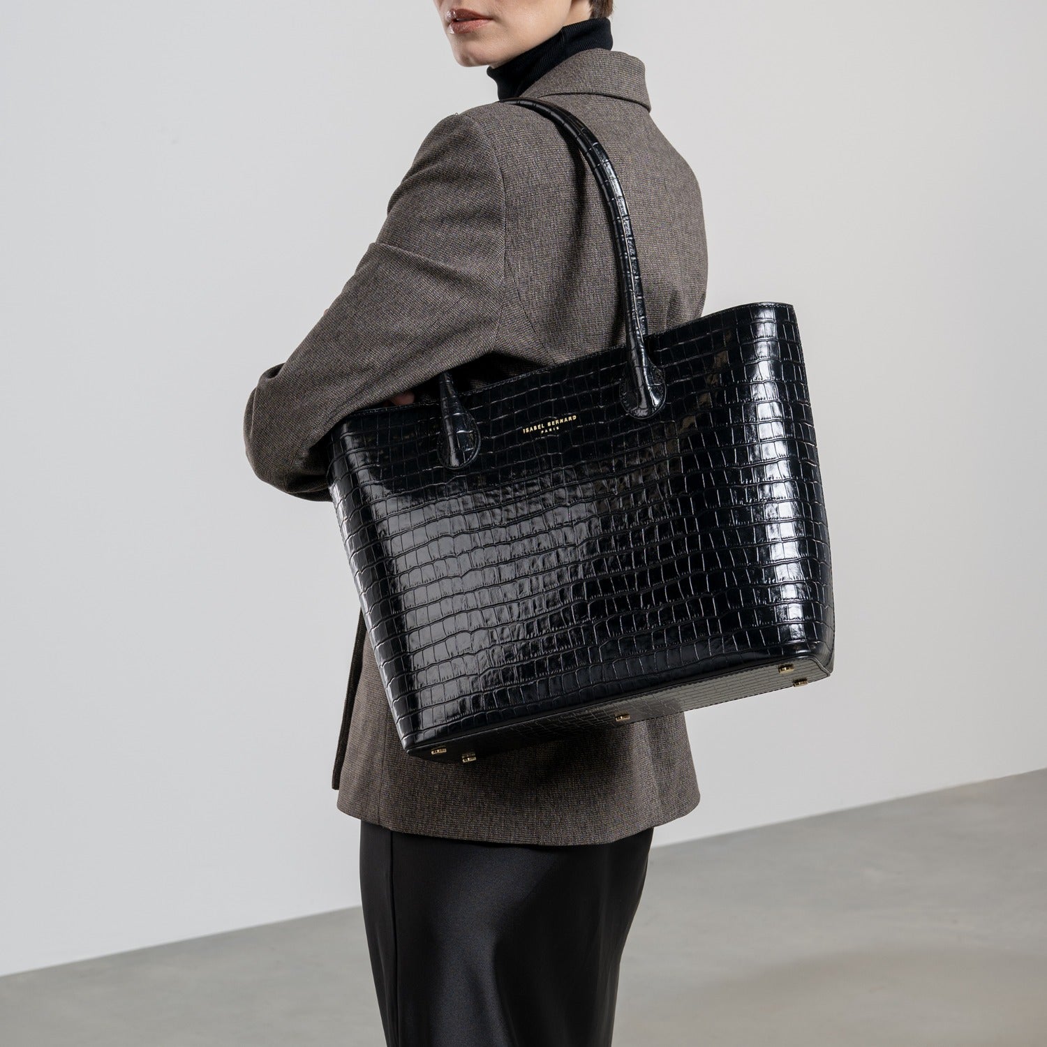 Isabel Bernard Honoré Lysanne Croco Black Calfskin Shopper IB25024