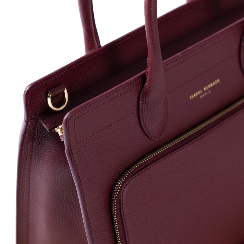 Isabel Bernard Honoré Nadine bordeauxrote Handtasche aus Kalbsleder mit 13-Zoll-Laptopfach IB25110-052-13-zoom-