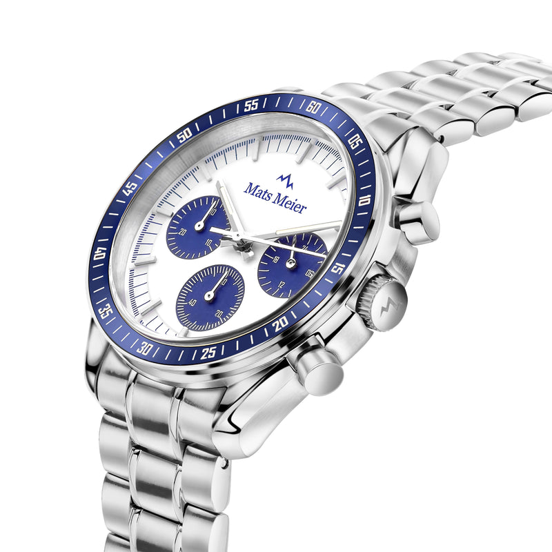 Mats Meier Arosa Racing Chronograaf HerrenUhr Silberfarbene und Wit MM50013-zoom-