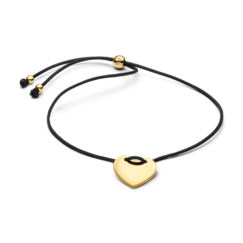 Pandora Moments Gold Plated Engravable Heart Black Cord Slider Bracelet 564420C01-2-zoom-