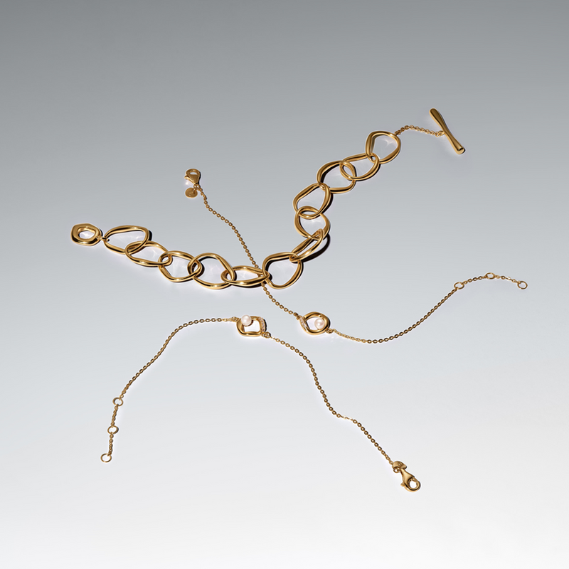 Pandora Essence Gold Plated Organically Shaped Pavé Pearl Bracelet 563830C01-18-zoom-