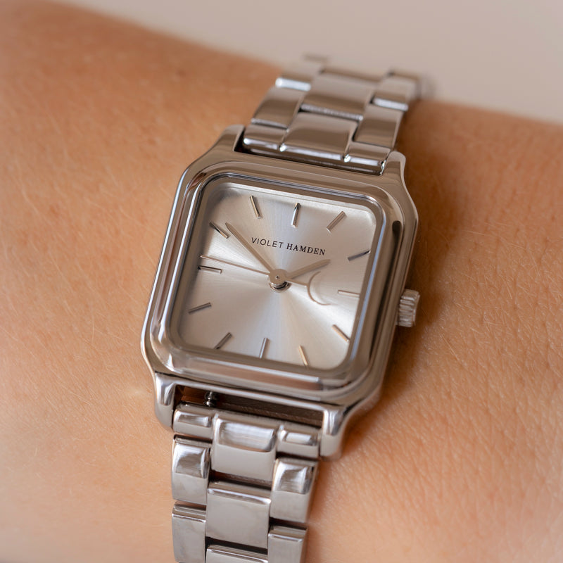 Violet Hamden Dawn Base Quadratische Damenuhr Silberfarben VH09034-zoom-
