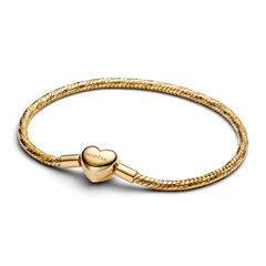 Pandora Moments Gold Plated Heart Clasp Faceted Snake Chain Bracelet 564236C00-17