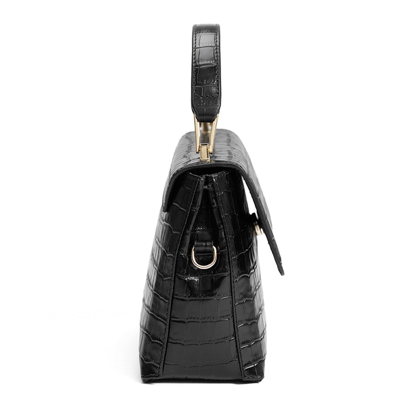 Isabel Bernard Femme Forte Heline Kroko Schwarz Kalbsleder Handtasche IB21037-zoom-