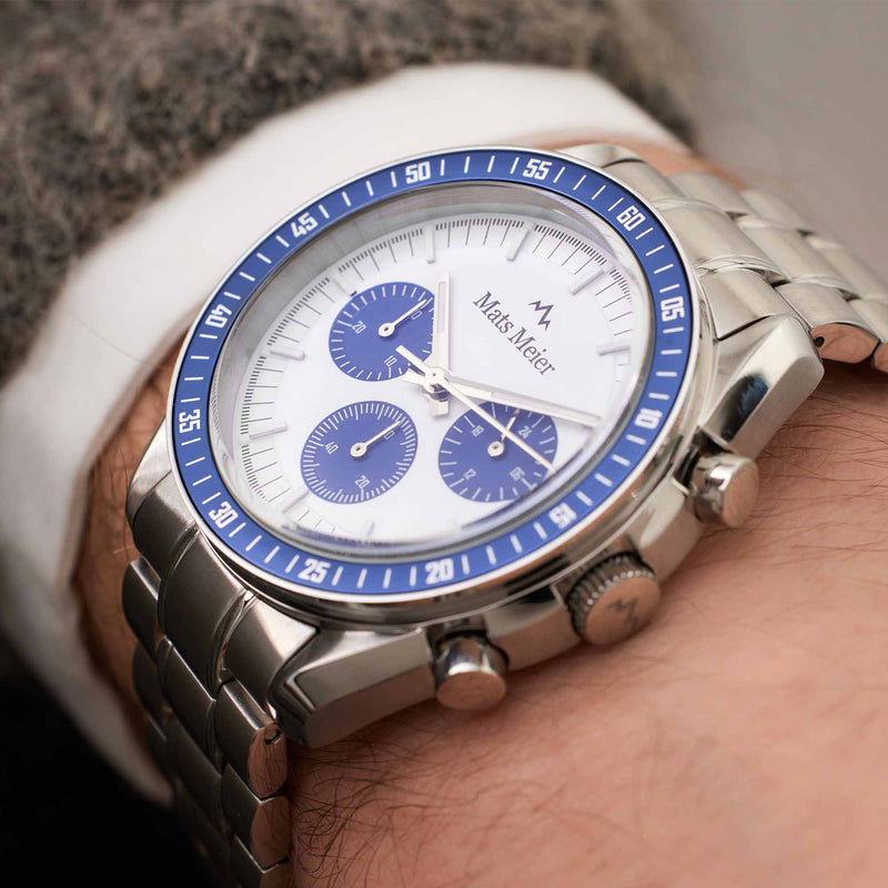 Mats Meier Arosa Racing Chronograaf HerrenUhr Silberfarbene und Wit MM50013-zoom-