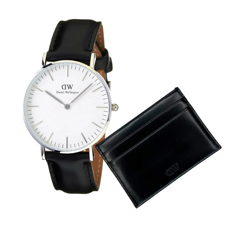 Daniel Wellington Herren Uhr Und Schwarzer Leder Kartenhalter Geschenkset DW00590019-zoom-