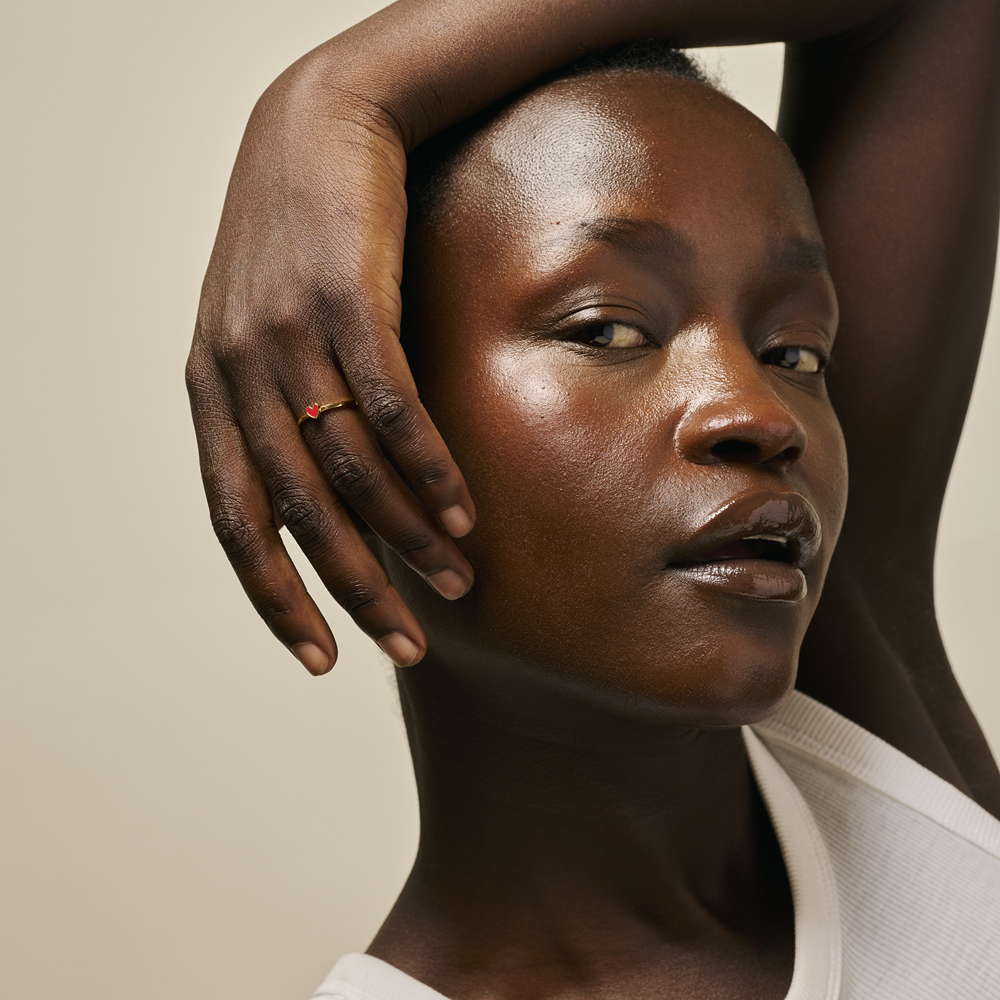 ENAMEL Copenhagen Recycled 925 Sterling Silver Gold Plated Red Adjustable Ring R101G-R48