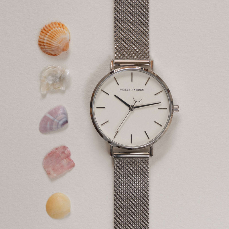 Violet Hamden Day & Night Runde Damenuhr Silberfarben und Weiß VH08001-zoom-