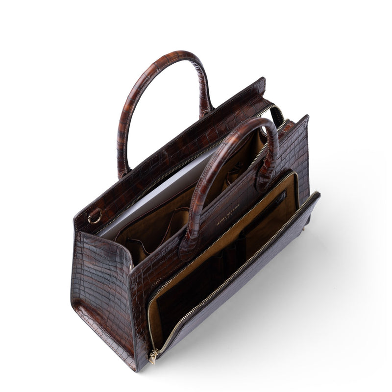 Isabel Bernard Honoré Nadine Kroko braune Handtasche aus Kalbsleder mit 13-Zoll-Laptopfach IB25110-230-13-zoom-