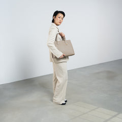 Isabel Bernard Honoré Nadine taupe calfskin leather handbag with 13 inch laptop compartment IB25110-078-13