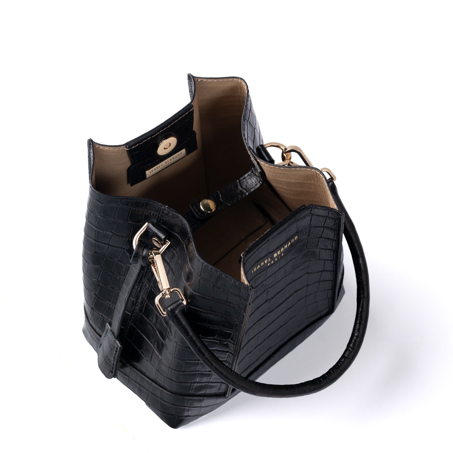 Isabel Bernard Femme Forte Minette Croco Black Calfskin Leather Handbag IB21114-201