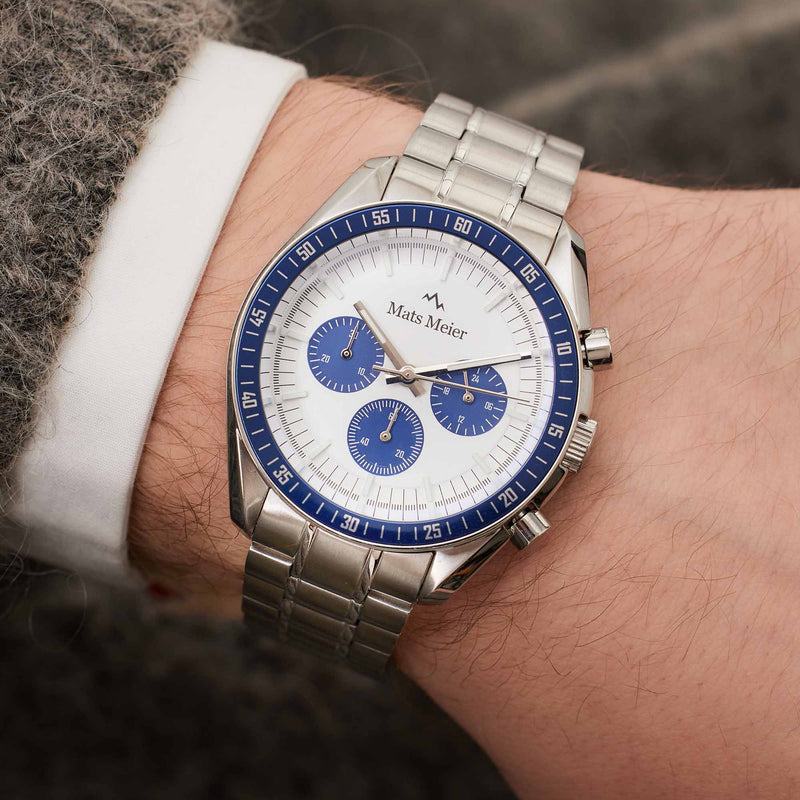 Mats Meier Arosa Racing Chronograaf HerrenUhr Silberfarbene und Wit MM50013-zoom-