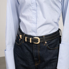 Isabel Bernard Rêveur Mathilde Black calfskin belt with gold-coloured buckle IB60020-001-90