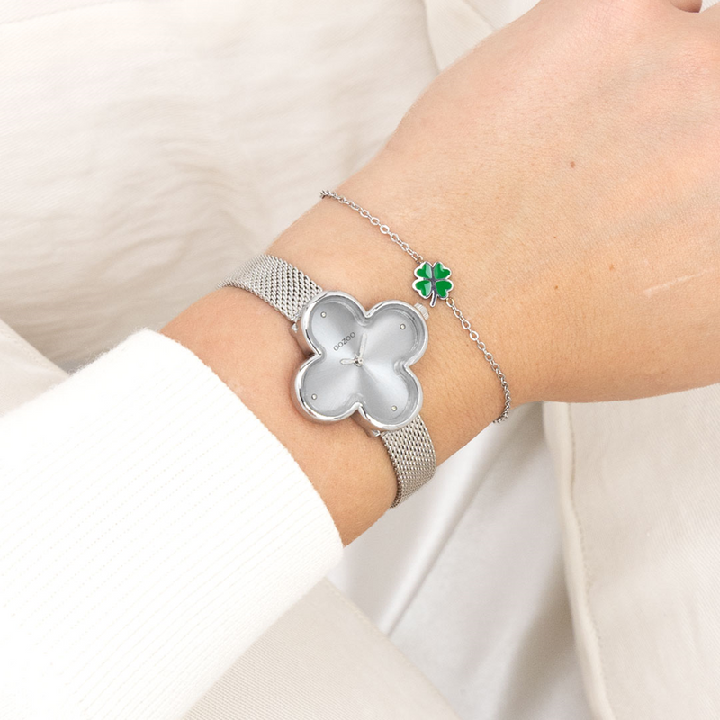 OOZOO Timepieces Silberne Und Graue Kleeblatt Damenuhr C11526-zoom-