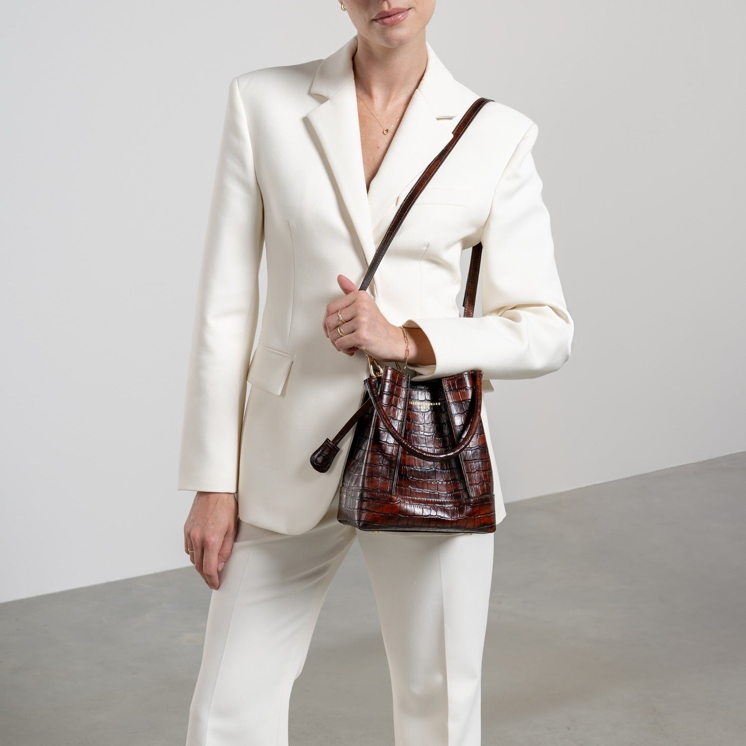 Isabel Bernard Femme Forte Minette Croco Brown Calfskin Leather Handbag IB21114-230