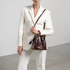 Isabel Bernard Femme Forte Minette Croco Brown Calfskin Leather Handbag IB21114-230