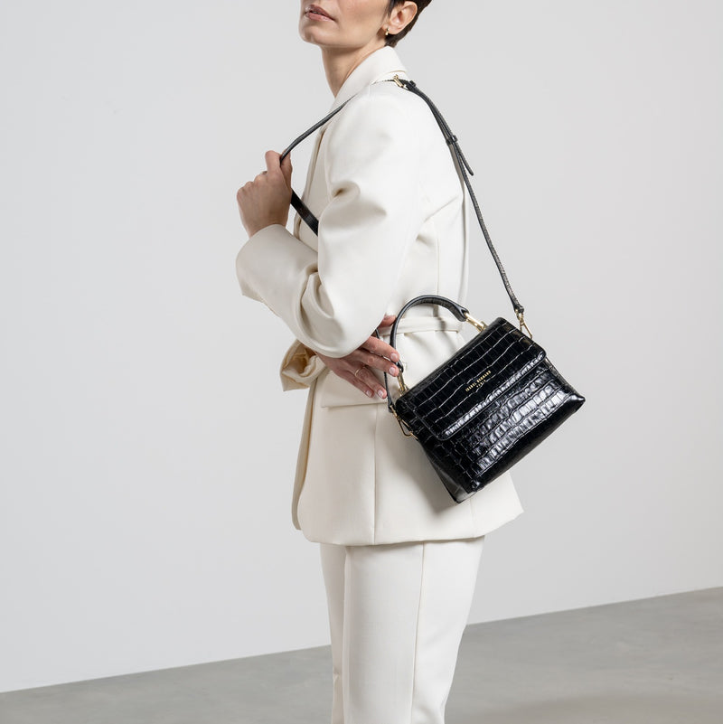 Isabel Bernard Femme Forte Heline Kroko Schwarz Kalbsleder Handtasche IB21037-zoom-