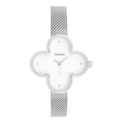OOZOO Timepieces Silver and White Clover Women's Watch C11525